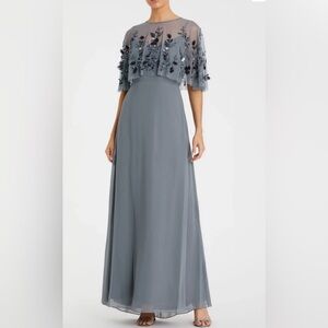 Mac Duggal Gray Sleeveless Gown With Embellished Cape sz 8